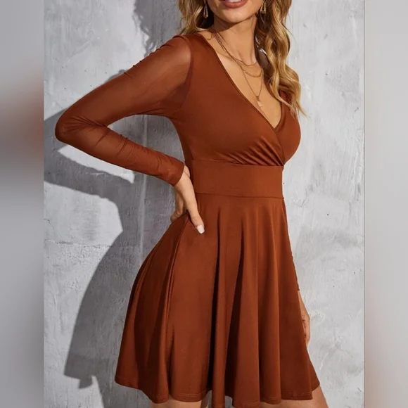 SHEIN Unity Contrast Mesh Overlap Collar Fit And Flare Dress Size Medium M - Picture 3 of 10